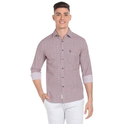 U.S. Polo Assn. Men's Cotton Plaid Regular Fit Shirt (Usshtfx206_Coral And Navy, 40