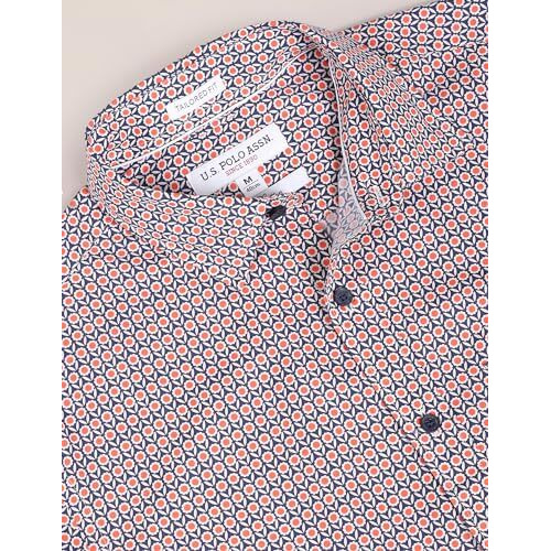 U.S. Polo Assn. Men's Cotton Plaid Regular Fit Shirt (Usshtfx206_Coral And Navy, 40