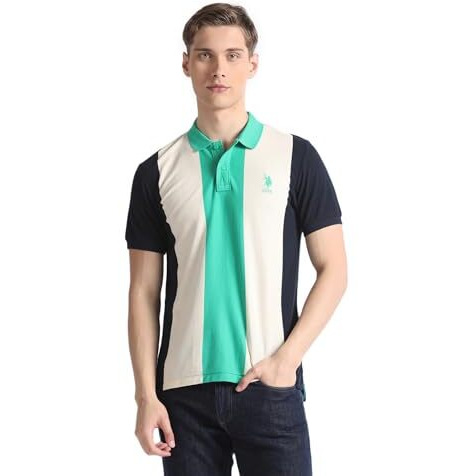 U.S. Polo Assn. Men's Striped Slim Fit Polo Shirt (Ustsh1789_Navy