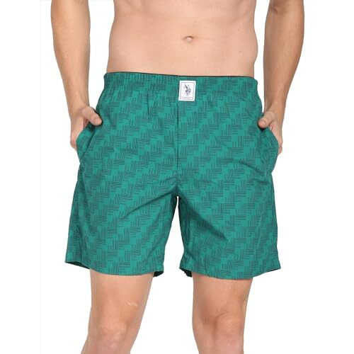 U.S. Polo Assn. Men's Cotton Blend Classic Boxer Shorts (Pack Of 1) (I600-P1_Green Uspa 1890