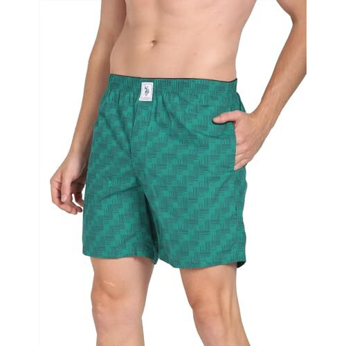 U.S. Polo Assn. Men's Cotton Blend Classic Boxer Shorts (Pack Of 1) (I600-P1_Green Uspa 1890