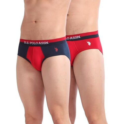 U.S. Polo Assn. Men's Cotton Blend Classic Solid Briefs (Pack Of 2) (Oeb02-P2_Navy Red