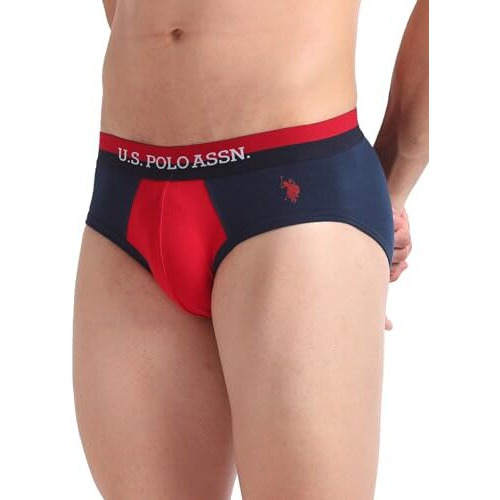 U.S. Polo Assn. Men's Cotton Blend Classic Solid Briefs (Pack Of 2) (Oeb02-P2_Navy Red