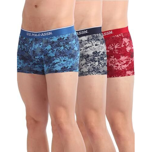 U.S. Polo Assn. Men's Cotton Blend Classic Trunks (Pack Of 3) (Oet01-P3_Blue-Red-Grey