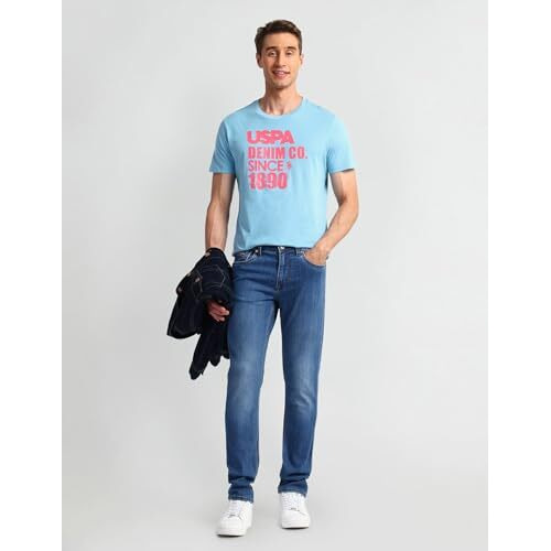 U.S. Polo Assn. Men's Letter Print Regular Fit T-Shirt (Udtshs0867_Lt. Blue