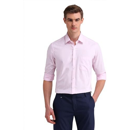 Arrow Men's Self-Design Slim Fit Shirt (Araeosh1514_Lt. Pink