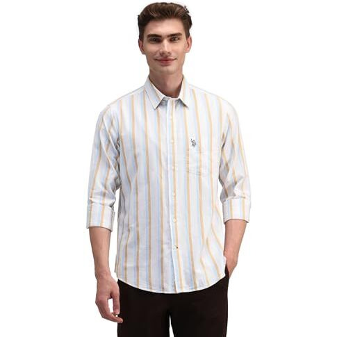 U.S. Polo Assn. Men's Cotton Striped Regular Fit Shirt (Usshtfx0526 White, 42