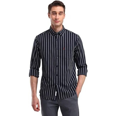 U.S. Polo Assn. Men's Striped Regular Fit Button Down Shirt (Ussht2242_Navy