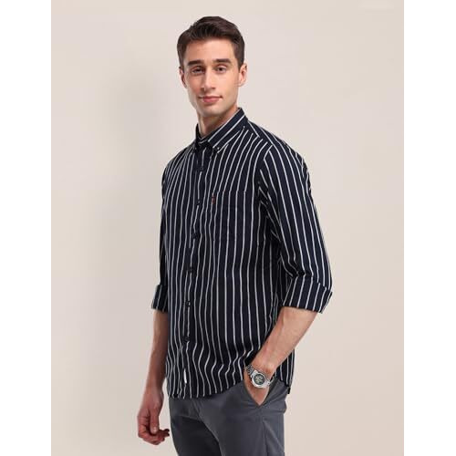 U.S. Polo Assn. Men's Striped Regular Fit Button Down Shirt (Ussht2242_Navy
