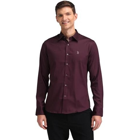 U.S. Polo Assn. Men's Solid Regular Fit Shirt (Usshtp0783_Wine