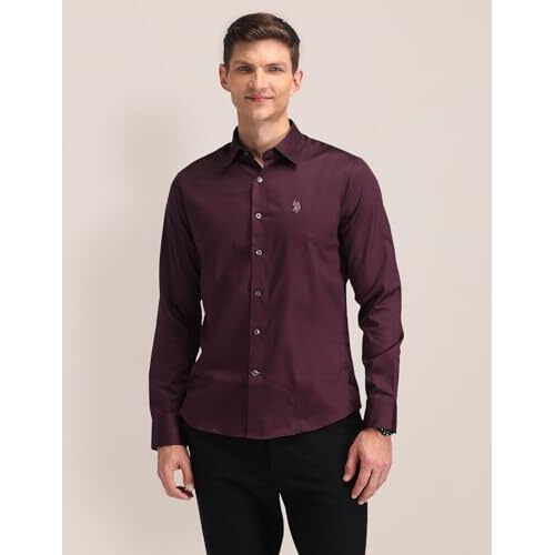 U.S. Polo Assn. Men's Solid Regular Fit Shirt (Usshtp0783_Wine