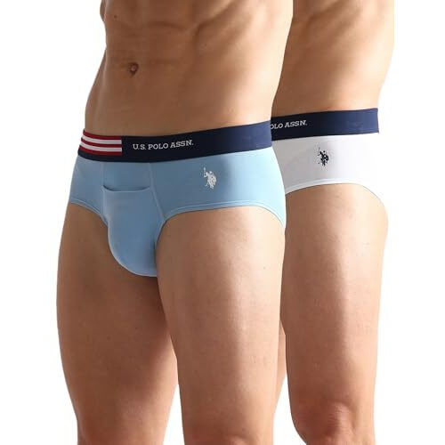U.S. Polo Assn. Men's Cotton Blend Classic Solid Briefs (Pack Of 2) (Oeb06-P2_White-Glacier Lake