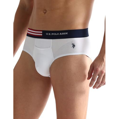 U.S. Polo Assn. Men's Cotton Blend Classic Solid Briefs (Pack Of 2) (Oeb06-P2_White-Glacier Lake