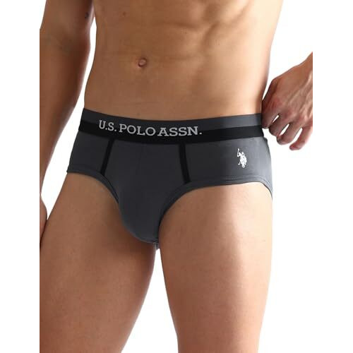 U.S. Polo Assn. Men's Cotton Blend Classic Solid Briefs (Pack Of 3) (Oeb07-P3_Black-Grey-Red