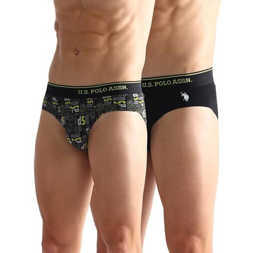 U.S. Polo Assn. Men's Cotton Blend Classic Letter Print Briefs (Pack Of 2) (Oeb08-P2_Aop-Black