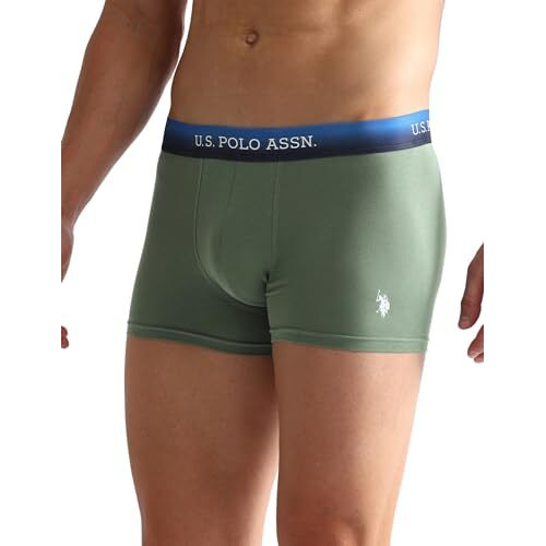 U.S. Polo Assn. Men's Cotton Blend Classic Solid Trunks (Pack Of 2) (Oet05-P2_Hedge Green-Navy