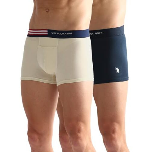 U.S. Polo Assn. Men's Cotton Blend Classic Solid Trunks (Pack Of 2) (Oet06-P2_Frozen Dew-Navy