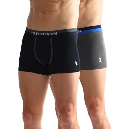 U.S. Polo Assn. Men's Cotton Blend Classic Solid Trunks (Pack Of 2) (Oet07-P2_Black-Iron Gate