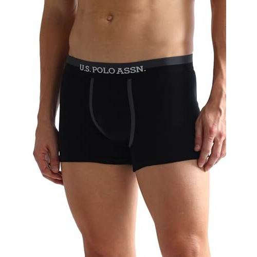 U.S. Polo Assn. Men's Cotton Blend Classic Solid Trunks (Pack Of 2) (Oet07-P2_Black-Iron Gate