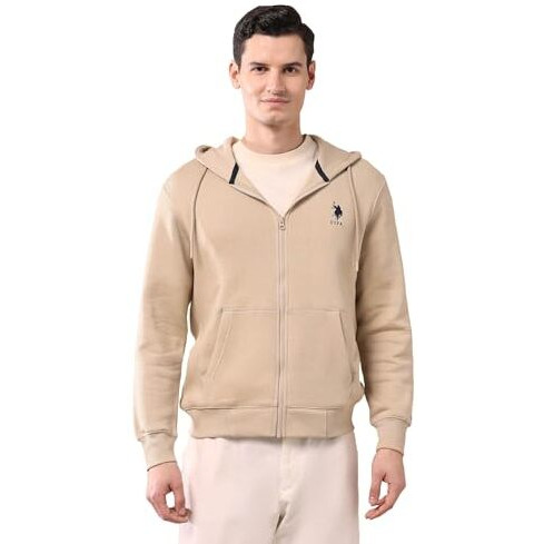 U.S. Polo Assn. Men's Cotton Neck Hooded Sweatshirt (Usswsf0230_Beige