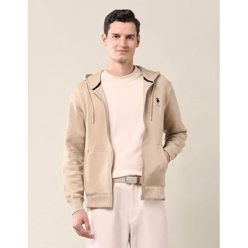 U.S. Polo Assn. Men's Cotton Neck Hooded Sweatshirt (Usswsf0230_Beige