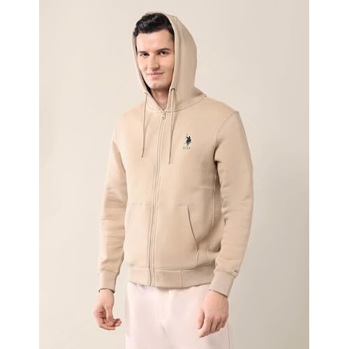 U.S. Polo Assn. Men's Cotton Neck Hooded Sweatshirt (Usswsf0230_Beige