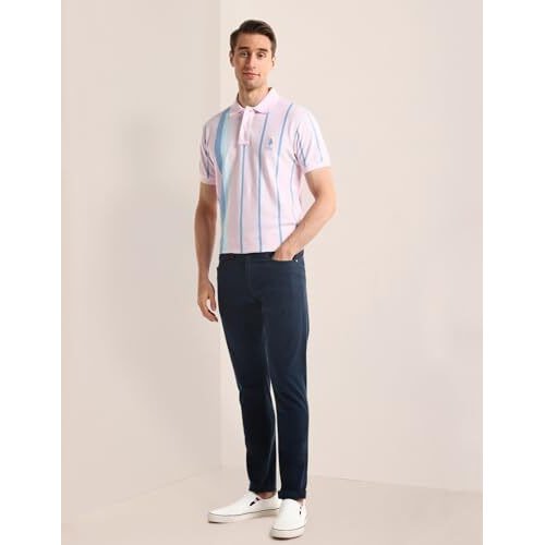 U.S.Polo Assn. Men's Striped Fitted Polo Shirt (Ustsh2068 Pink