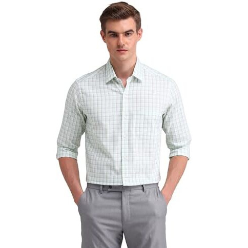 Arrow Men's Checkered Slim Fit Shirt (Araeosh1692_Me. Green