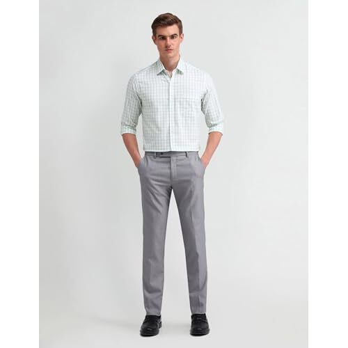 Arrow Men's Checkered Slim Fit Shirt (Araeosh1692_Me. Green