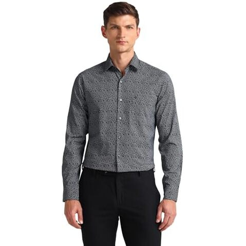 Arrow Men's Leaves Slim Fit Shirt (Araeosh1719_Navy