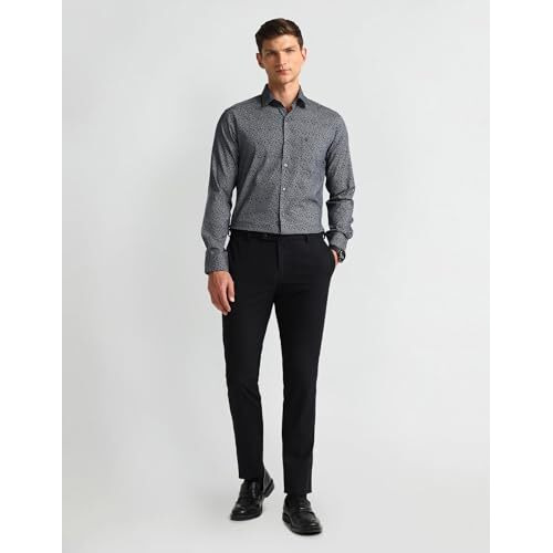 Arrow Men's Leaves Slim Fit Shirt (Araeosh1719_Navy