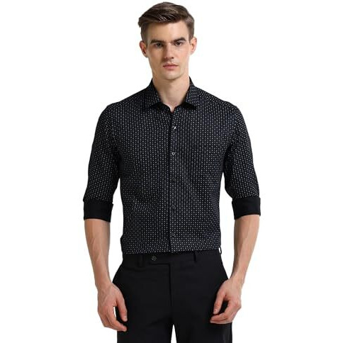 Arrow Men's Geometric Regular Fit Shirt (Araeosh1733_Black