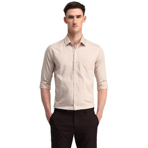 Arrow Men's Checkered Slim Fit Shirt (Araeosh1807_Brown