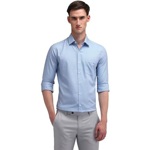 Arrow Men's Solid Slim Fit Dress Shirt (Araeosh1633_Lt. Blue