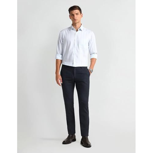 Arrow Men's Striped Slim Fit Shirt (Araeosh1648_Blue