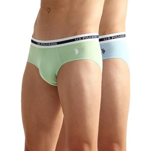 U.S. Polo Assn. Men's Cotton Blend Classic Solid Briefs (Pack Of 2) (Oeb09-P2 Green-Pastel Blue