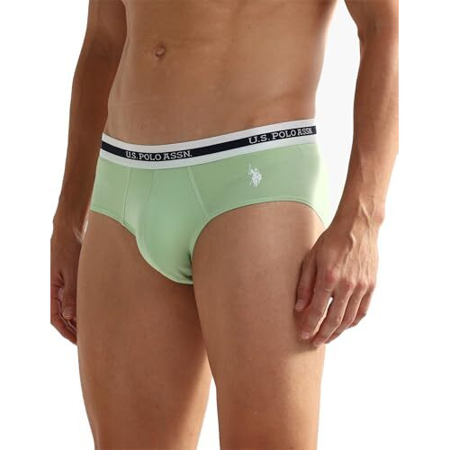 U.S. Polo Assn. Men's Cotton Blend Classic Solid Briefs (Pack Of 2) (Oeb09-P2 Green-Pastel Blue
