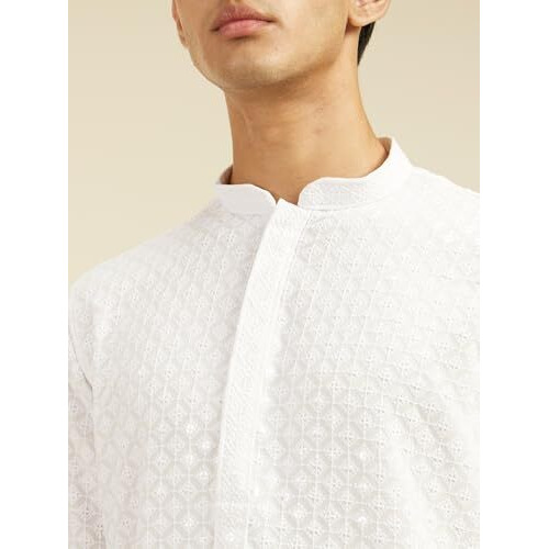 Diwas By Manyavar Men's Viscose Embroidery|Sequin Work Kurta (White,L)