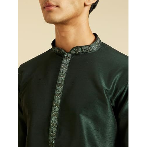Diwas By Manyavar Men's Art Silk Embroidered Solid Kurta (Dark Green,Xxl)