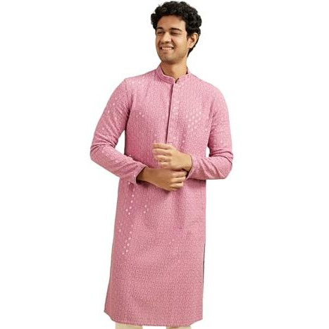 Diwas By Manyavar Men's Viscose Embroidery|Sequin Work Kurta (Dusty Pink,M)