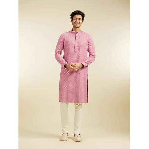 Diwas By Manyavar Men's Viscose Embroidery|Sequin Work Kurta (Dusty Pink,M)
