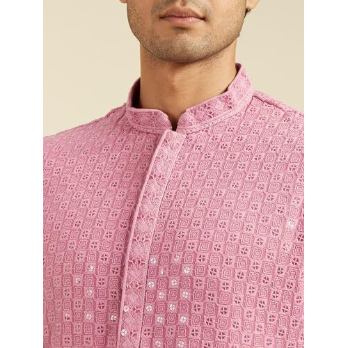 Diwas By Manyavar Men's Viscose Embroidery|Sequin Work Kurta (Dusty Pink,M)