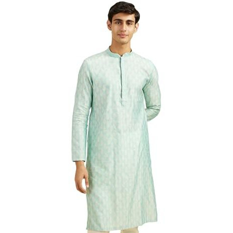 Diwas By Manyavar Men's Blended Viscose Jacquard| Self Design Kurta (Aqua Green,Xl)