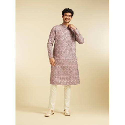 Diwas By Manyavar Men's Art Silk Printed Kurta (Dusty Pink,Xxl)