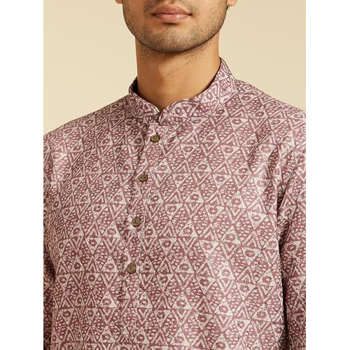 Diwas By Manyavar Men's Art Silk Printed Kurta (Dusty Pink,Xxl)