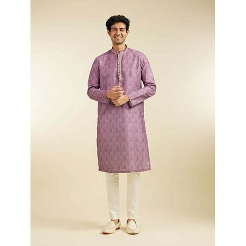 Diwas By Manyavar Men's Cotton Blend Printed Kurta (Purple,Xl)