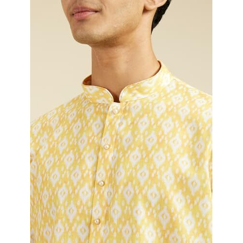 Diwas By Manyavar Men's Blended Cotton Printed Kurta (Yellow,M)