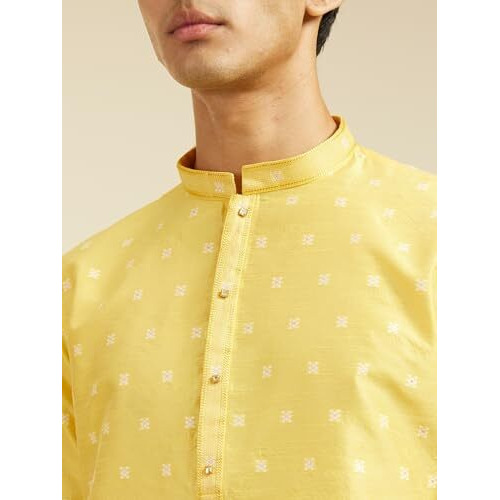Diwas By Manyavar Men's Art Silk Jacquard Weave Kurta (Yellow,Xl)