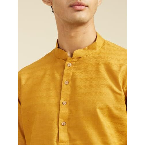 Diwas By Manyavar Men's Cotton Self Design Kurta (Mustard,L)