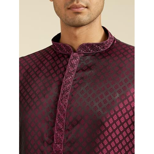 Diwas By Manyavar Men's Satin Jacquard| Self Design Kurta (Wine,Xl)